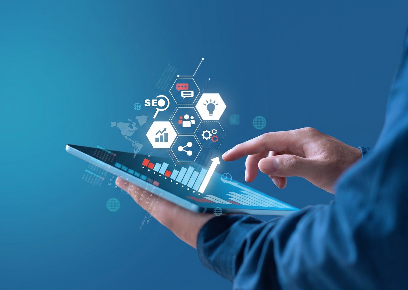 Laptop showing marketing analytics and growth charts