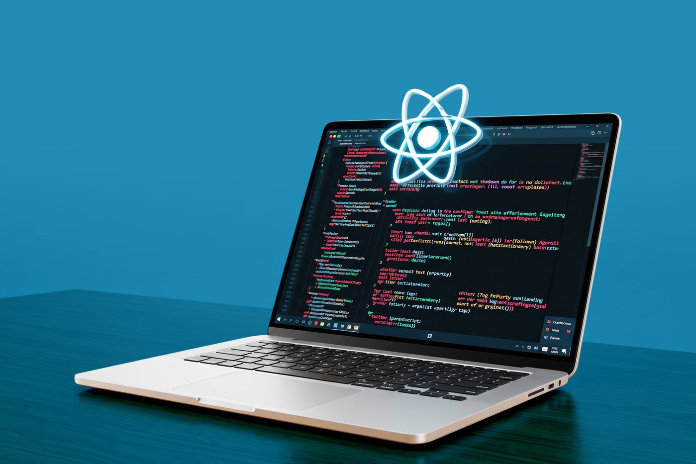 Developer working on a laptop with code on screen