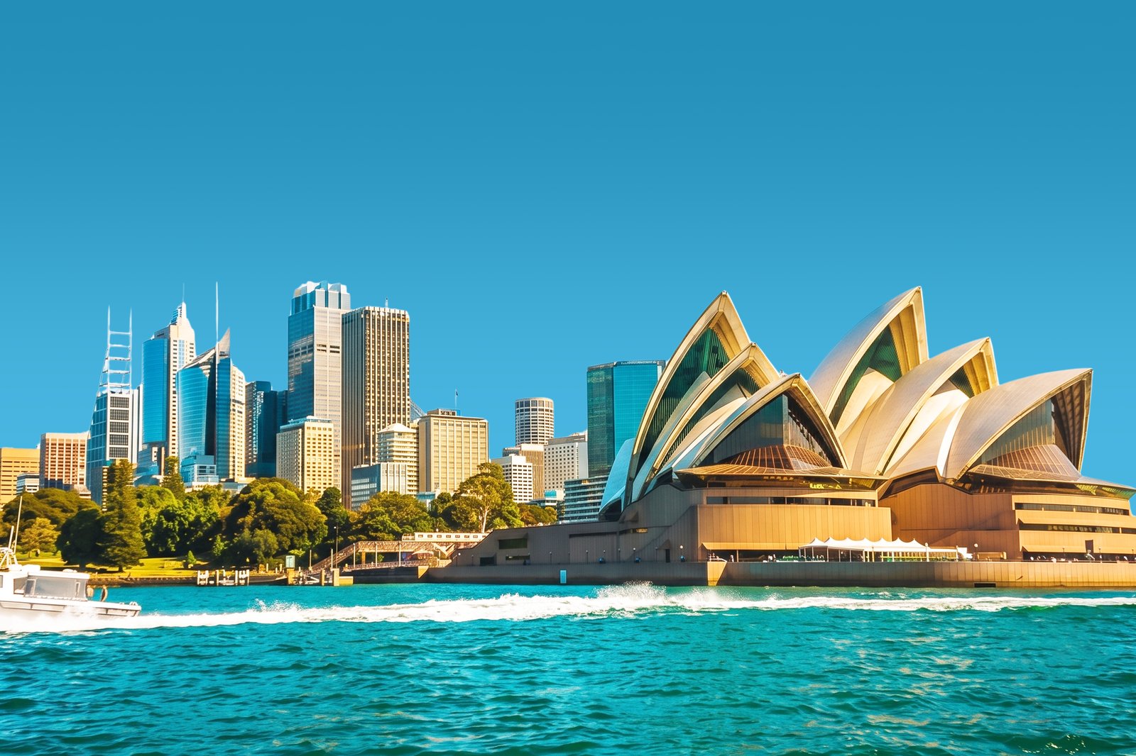 Sydney harbour and city skyline at dusk